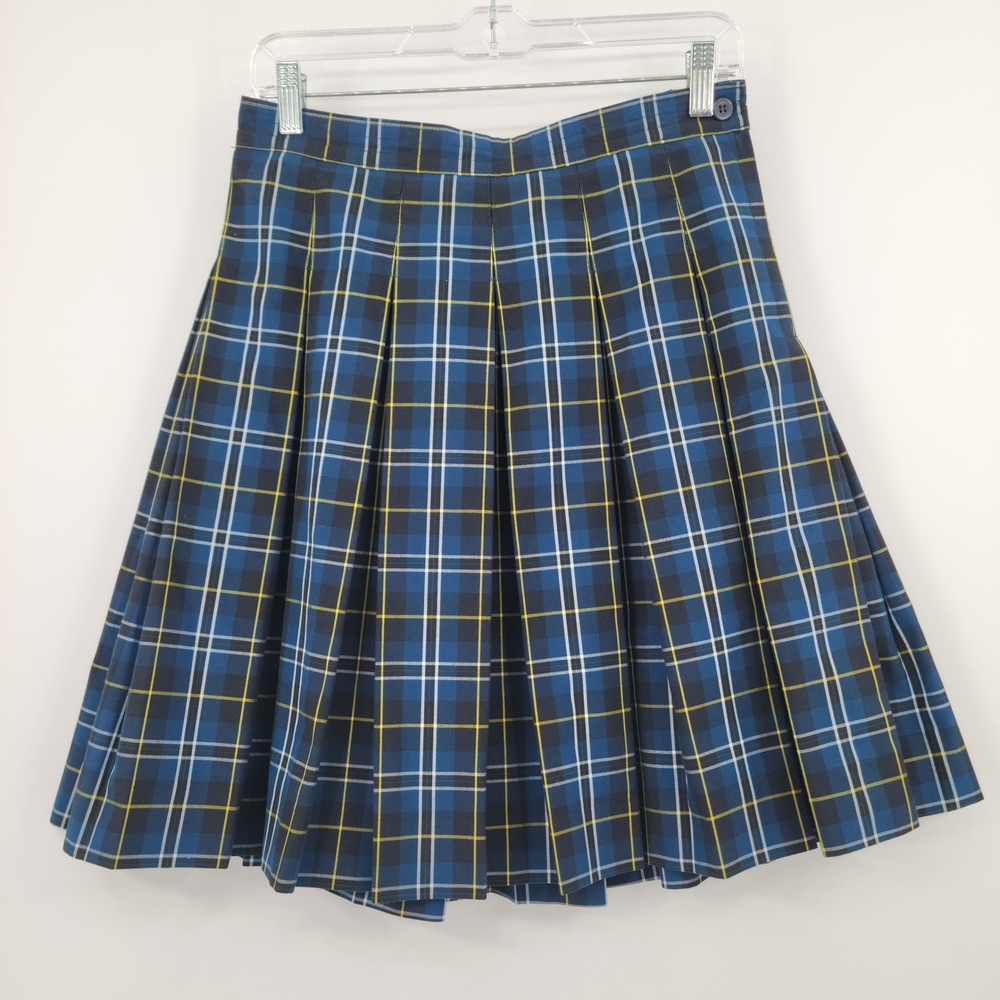 Dennis Plaid Uniform Skirt Girls Size 16 Blue Yellow School Plated H1890A